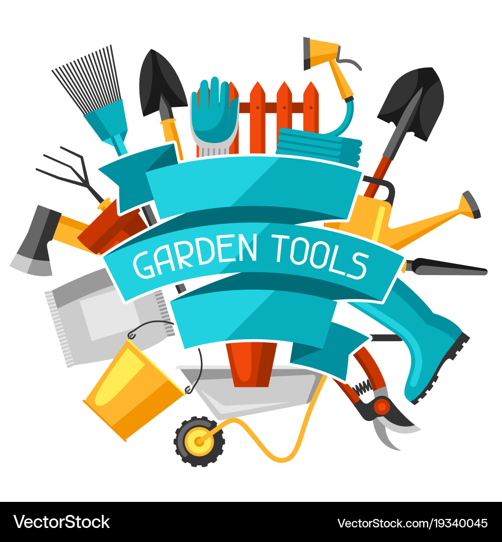 Concept background with garden tools and icons vector image