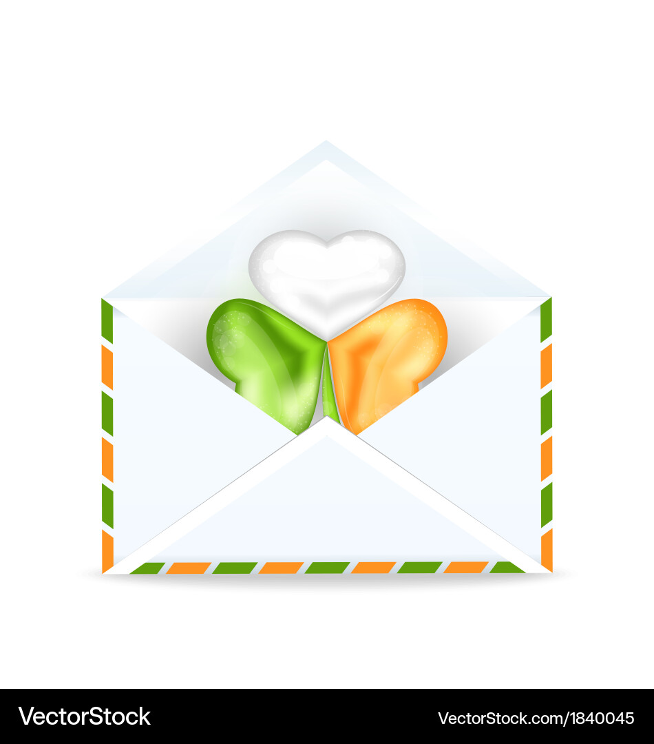 Envelope with clover in irish flag color for st Vector Image