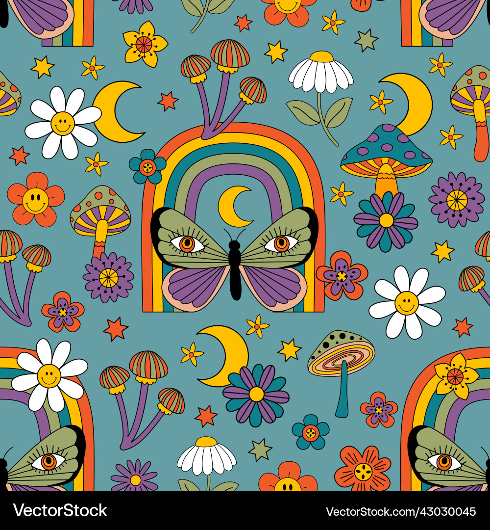 Seamless pattern with retro flowers Royalty Free Vector