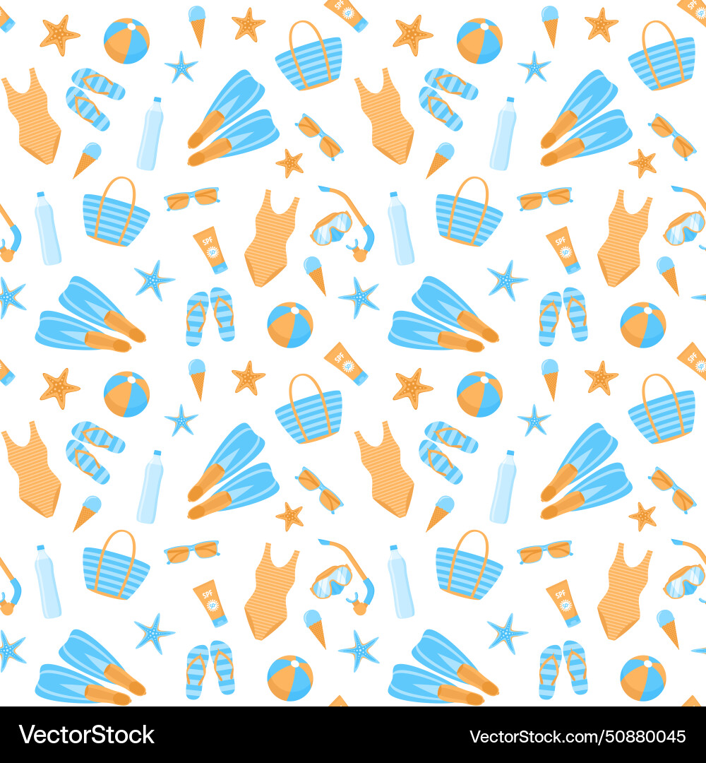 Fun Pattern Beachy Seamless pattern with summer beach items in blue Vector Image