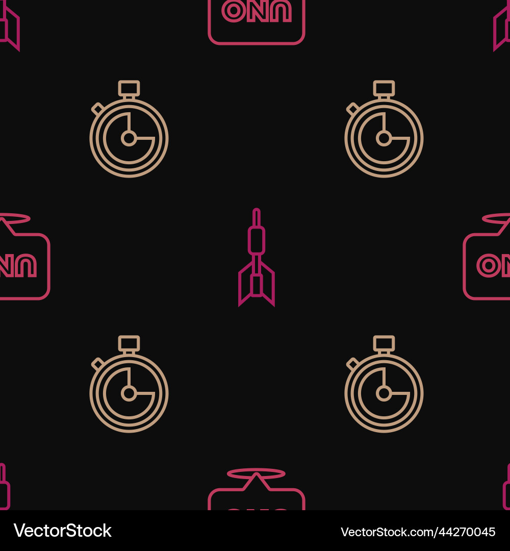 Set line uno card game stopwatch and dart arrow Vector Image