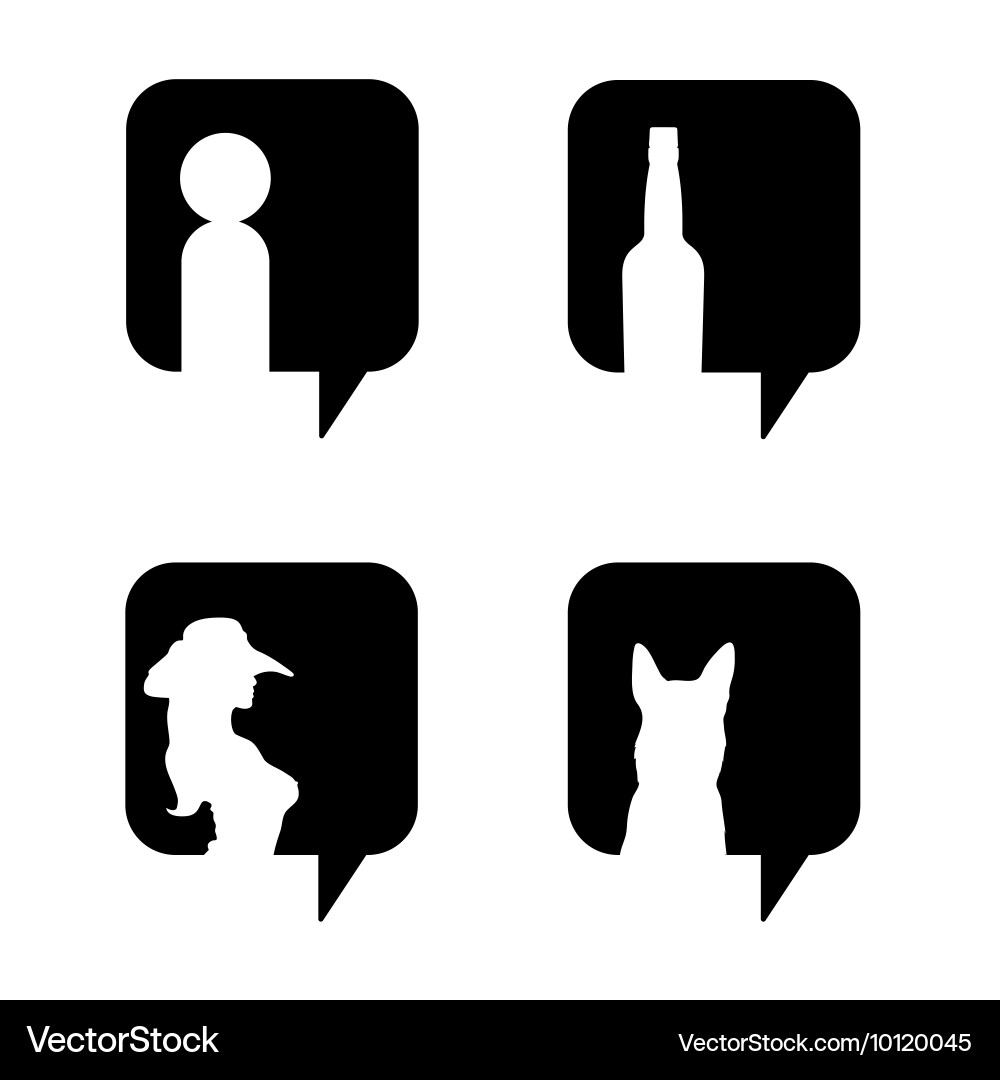Speech bubble in black with icon set vector image