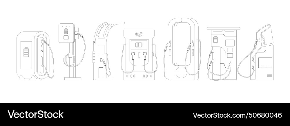 Car charger station outline icons set plug Car charger station outline icons set plug vector image
