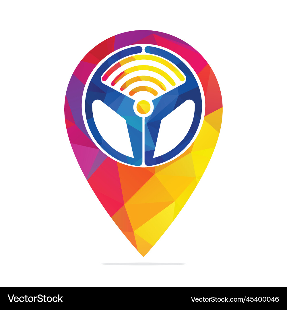 Car helm and map pointer logo combination Car helm and map pointer logo combination Vector Image
