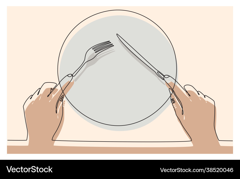 Continuous line drawing fork and knife in hand Continuous line drawing fork and knife in hand vector image