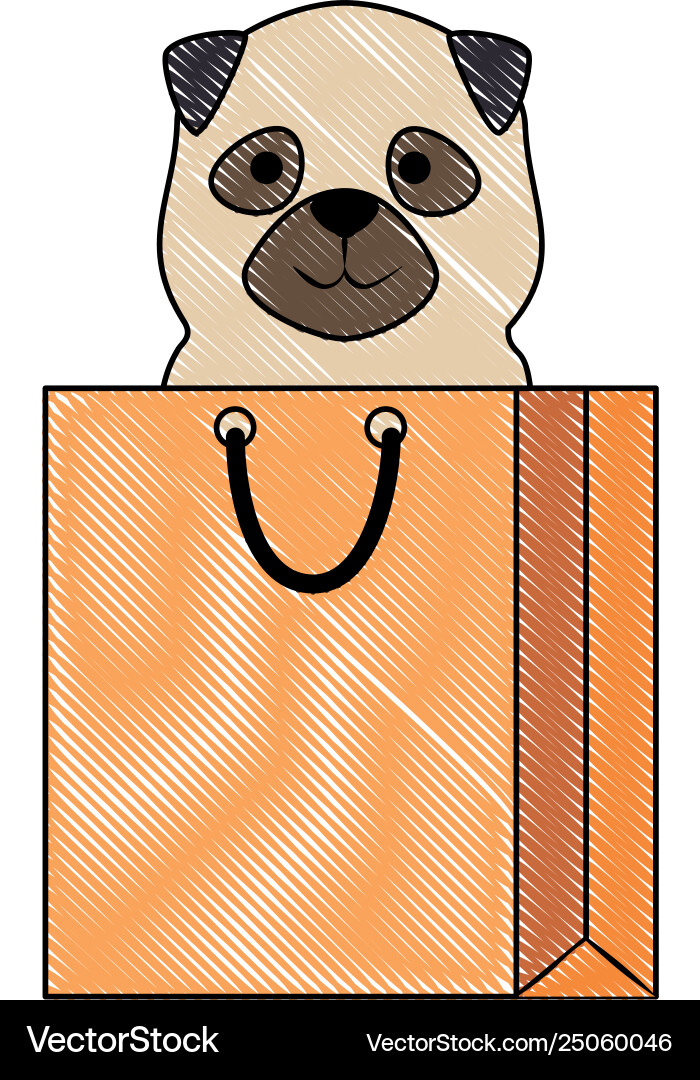 Cute dog in shopping bag character Cute dog in shopping bag character vector image
