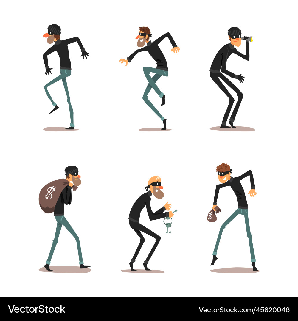 Man robber characters or thief dressed in black Man robber characters or thief dressed in black Vector Image
