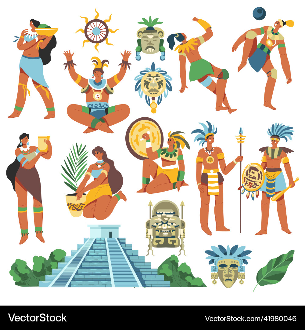 Mayan civilization people and totems citadel Vector Image