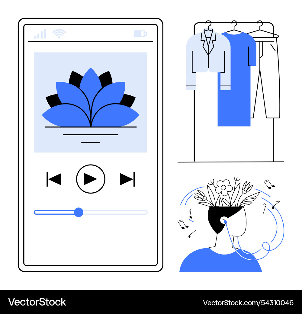 Music app interface with audio visualization Music app interface with audio visualization vector image