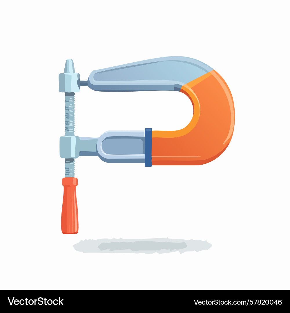 Orange and grey c-clamp tool with red handle Orange and grey c-clamp tool with red handle Vector Image