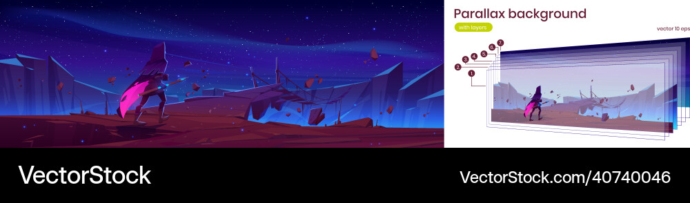 Parallax background with wizard walk to bridge Parallax background with wizard walk to bridge vector image