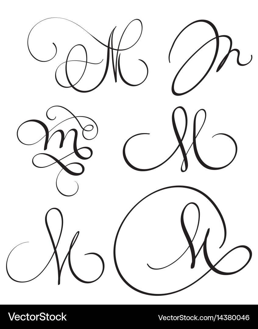 Set of art calligraphy letter m with flourish Vector Image