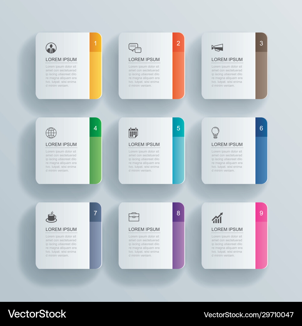 9 infographics rectangle paper index with data 9 infographics rectangle paper index with data vector image