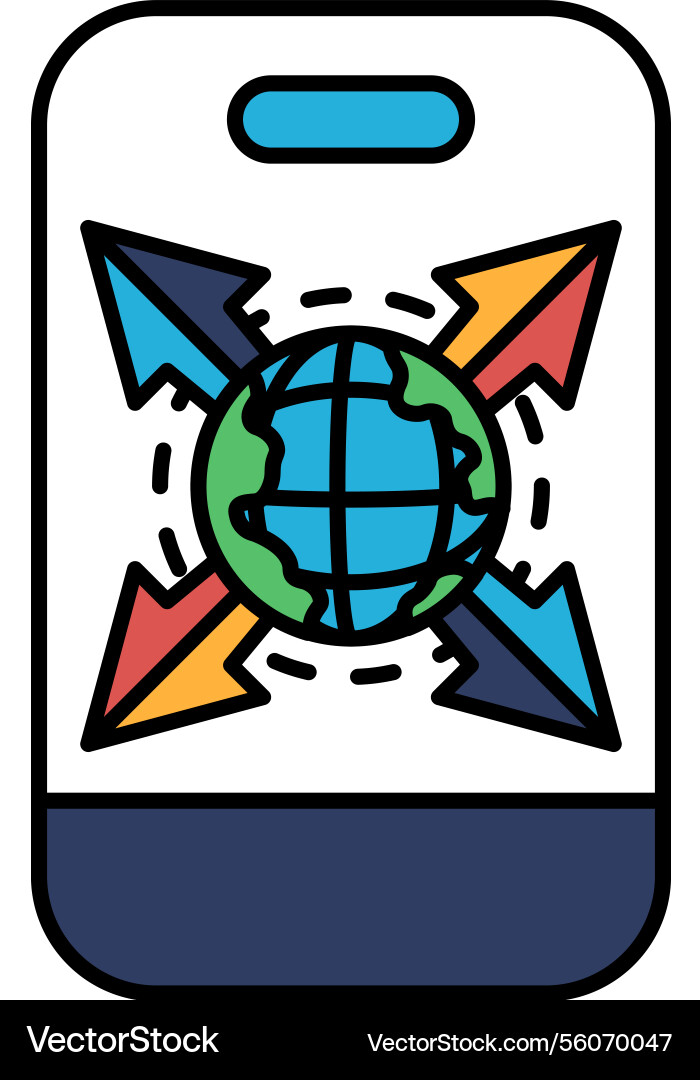 A phone case with globe and arrows pointing A phone case with globe and arrows pointing Vector Image