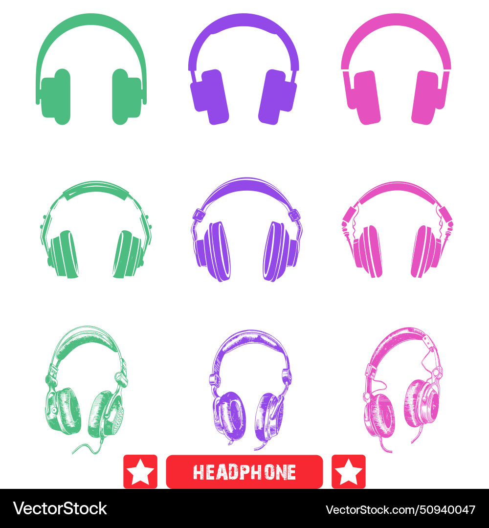 Aural delights trendy headphone silhouettes set Vector Image
