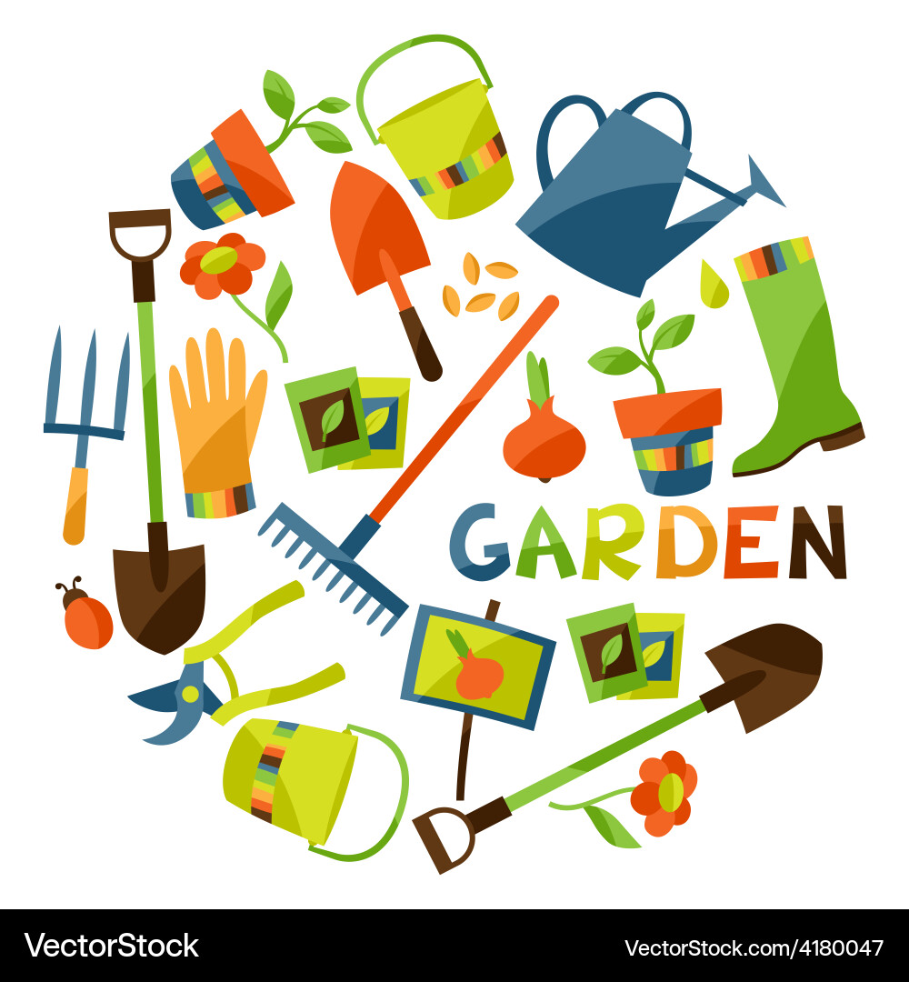 Background with garden design elements and icons vector image