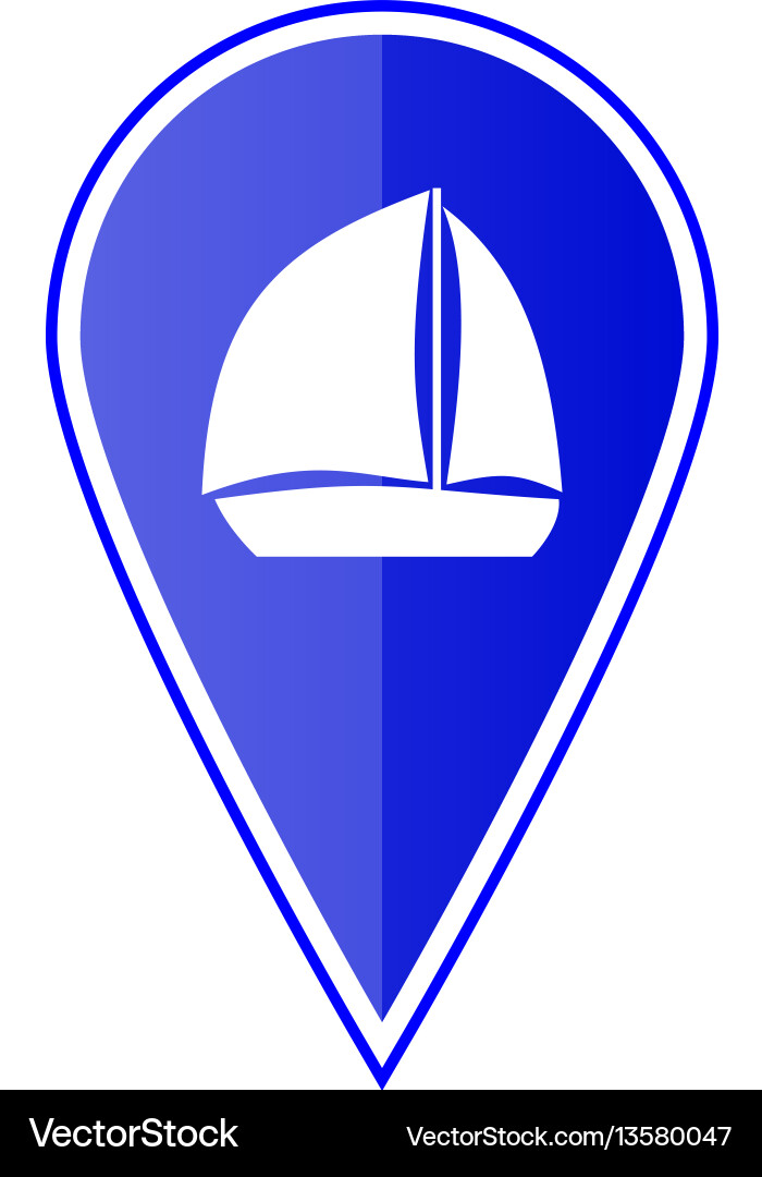 Blue map pointer with sailing boat Vector Image