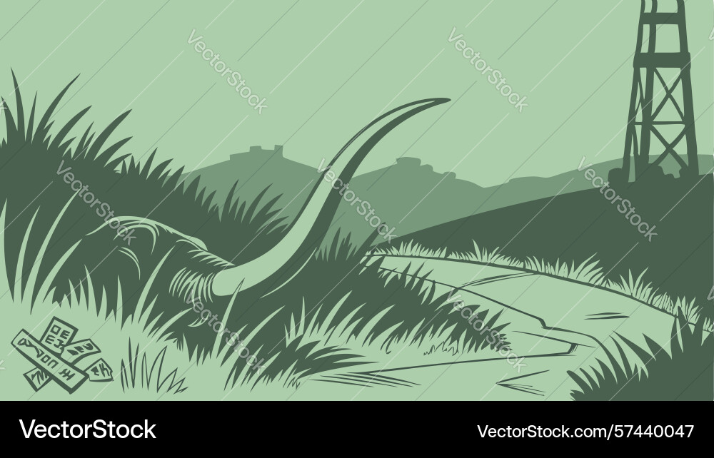 Bone fossil in abstract winding landscape design Vector Image