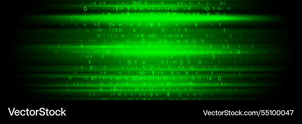 Bright glowing green tech background with binary Bright glowing green tech background with binary vector image