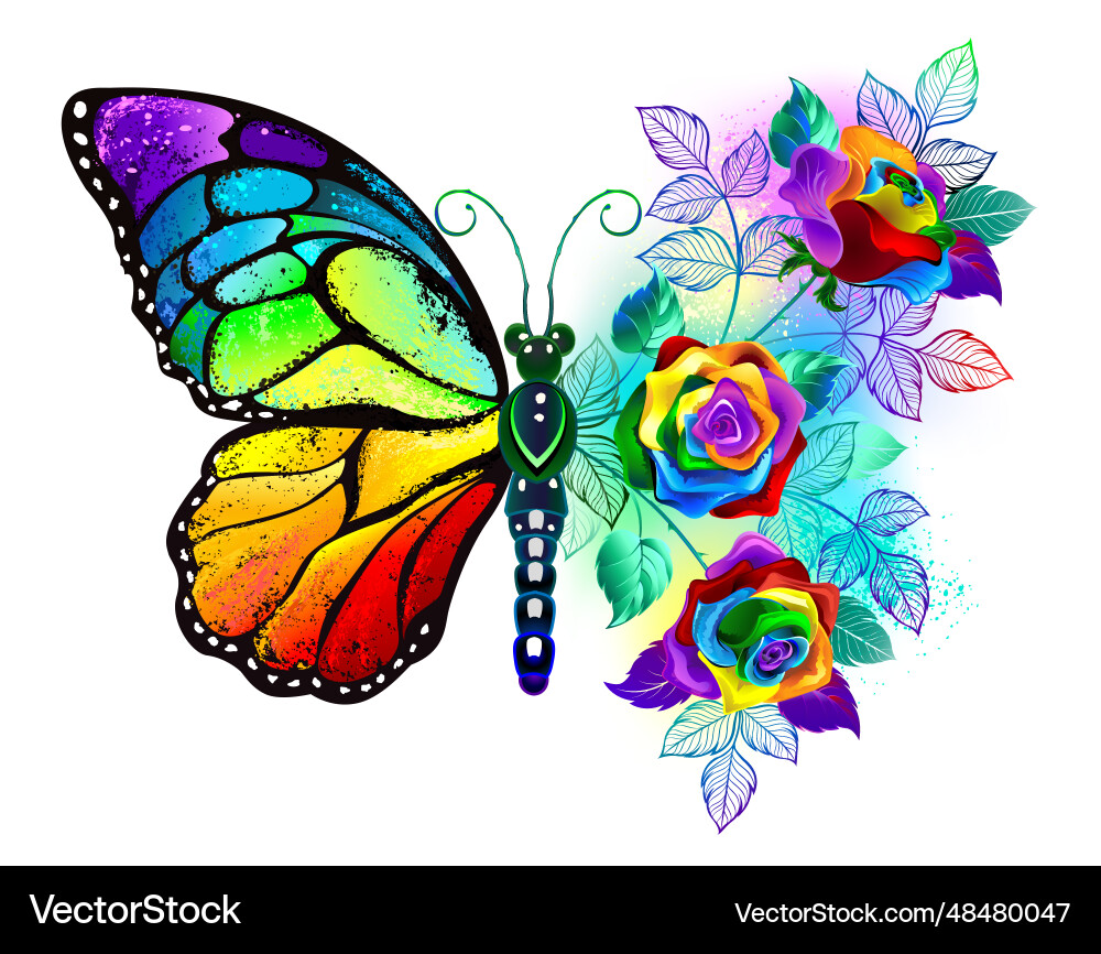 Flower butterfly with rainbow roses vector image