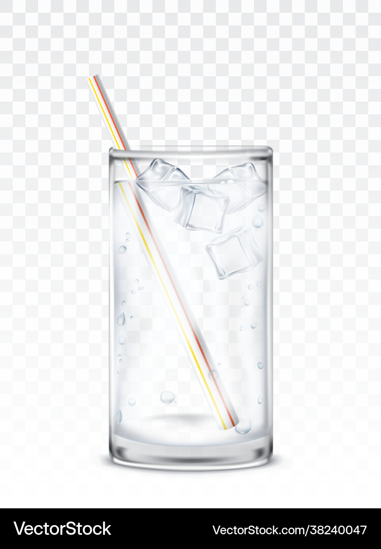 Glasbecher mit Wassereiswürfeln und Stroh Glasbecher mit Wassereiswürfeln und Stroh vektorbild