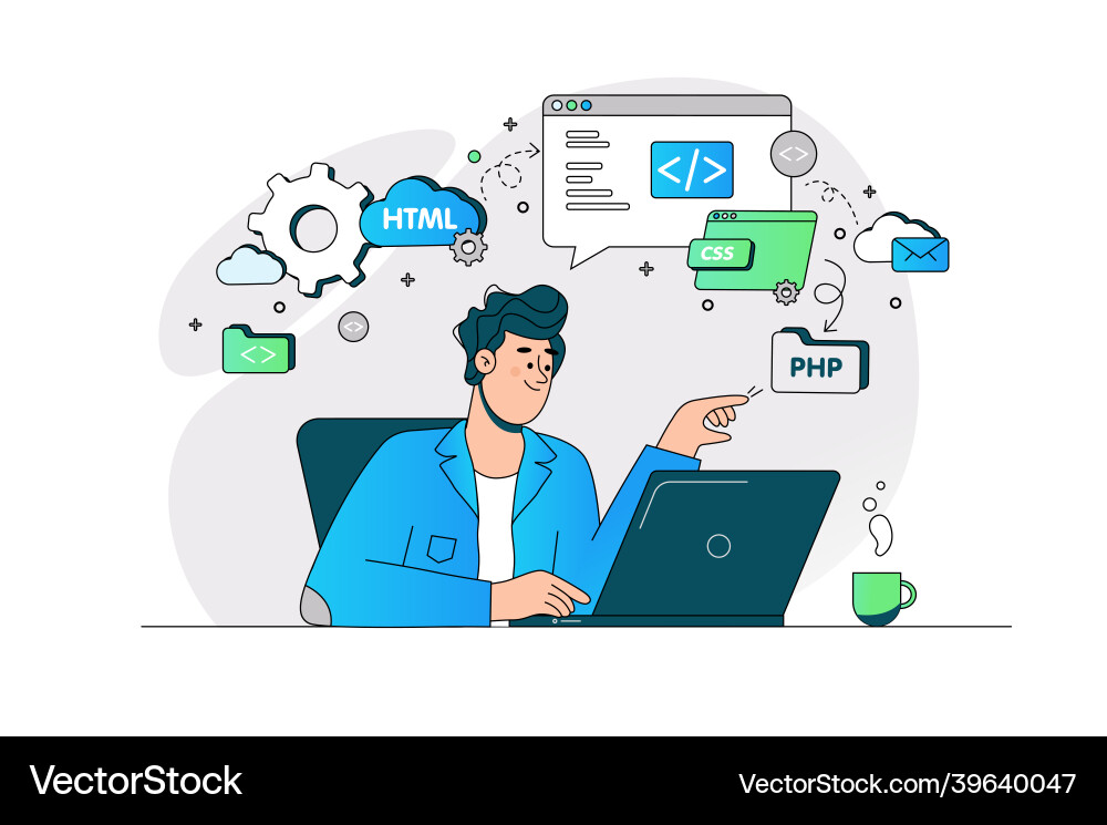 Guy busy with website page development Guy busy with website page development vector image