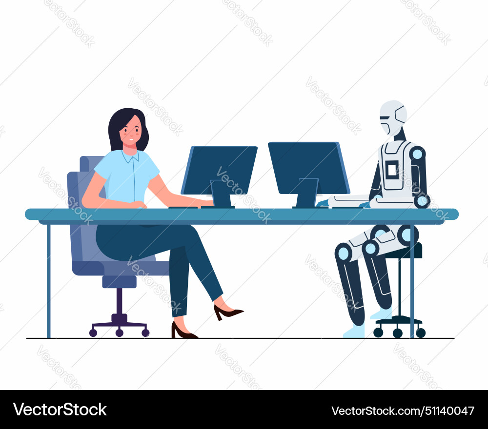 Human working with artificial intelligence robot vector image