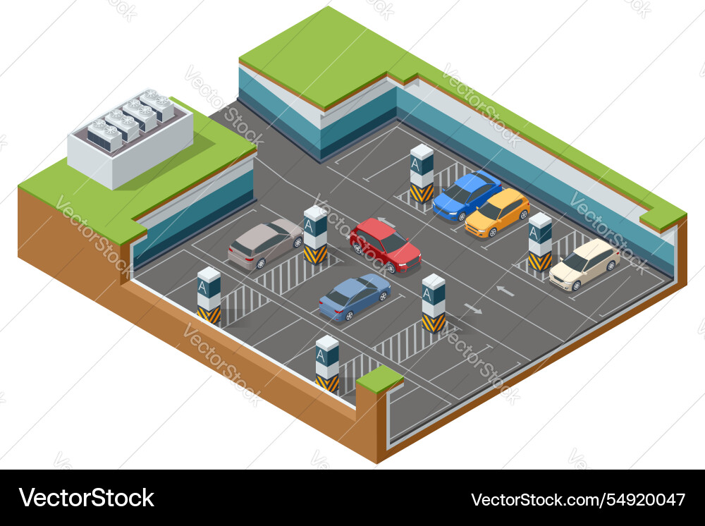 Isometric layout of an underground parking Isometric layout of an underground parking vector image