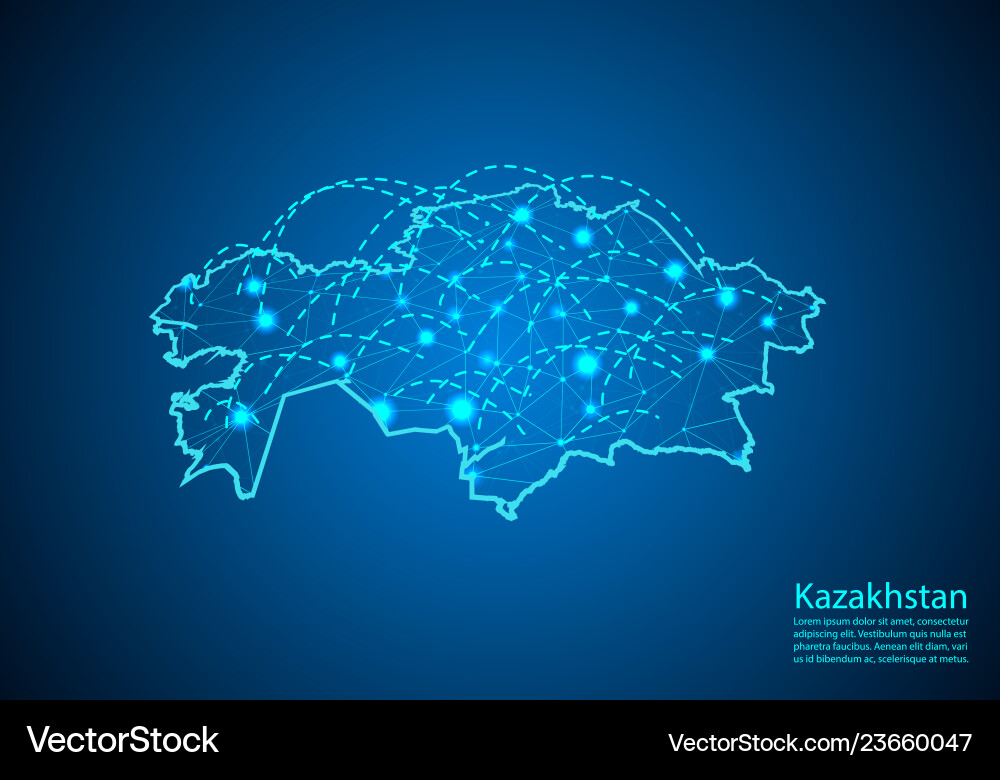 Kazakhstan map with nodes linked by lines concept Kazakhstan map with nodes linked by lines concept vector image
