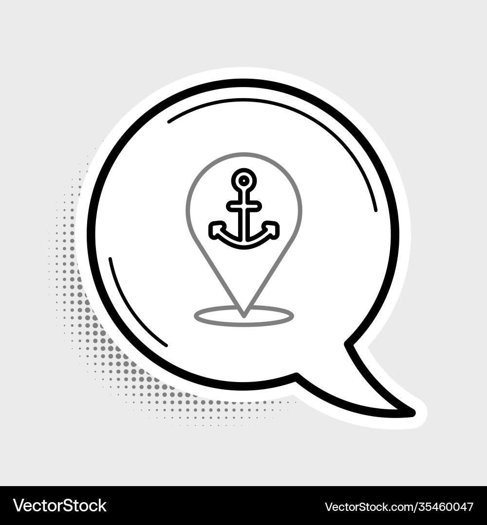 Line map pointer with anchor icon isolated on grey Line map pointer with anchor icon isolated on grey vector image
