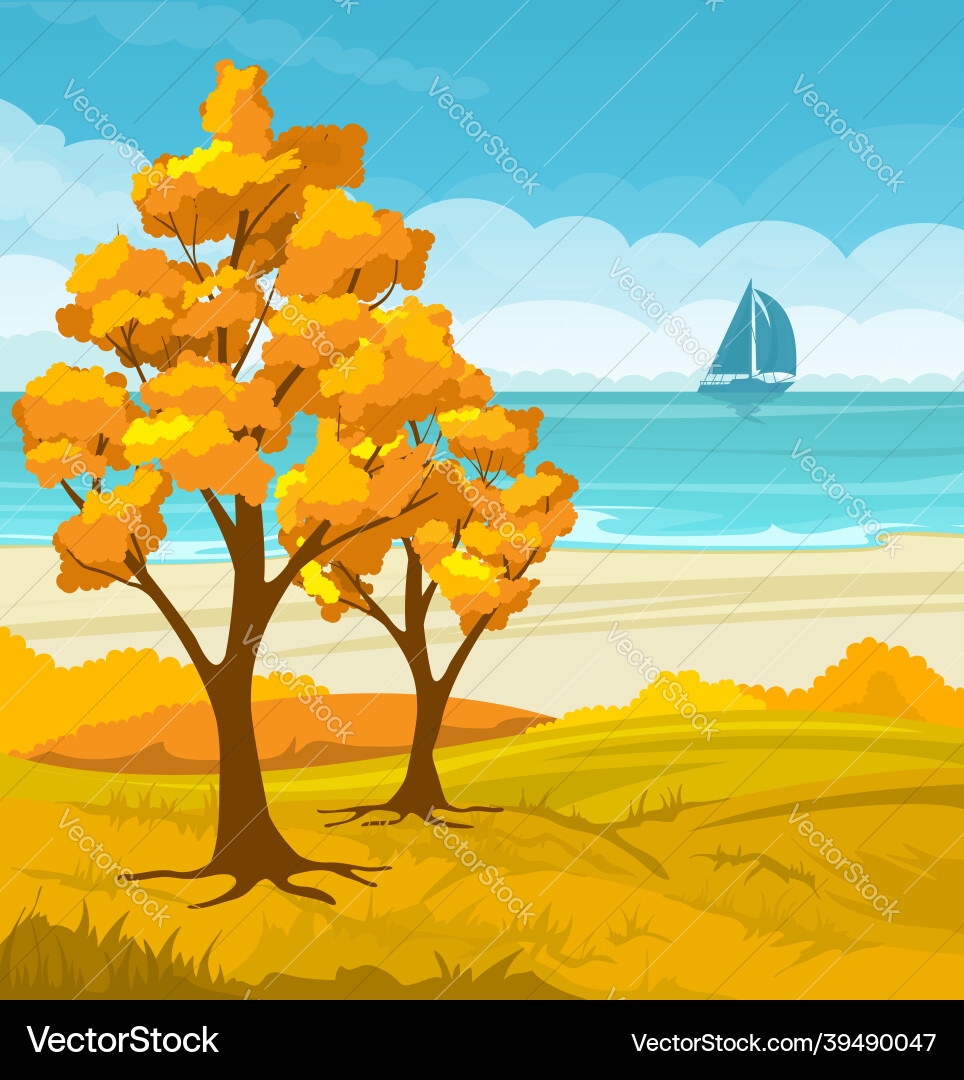Ländliche Herbstlandschaft wit meer Ländliche Herbstlandschaft wit meer vektorbild