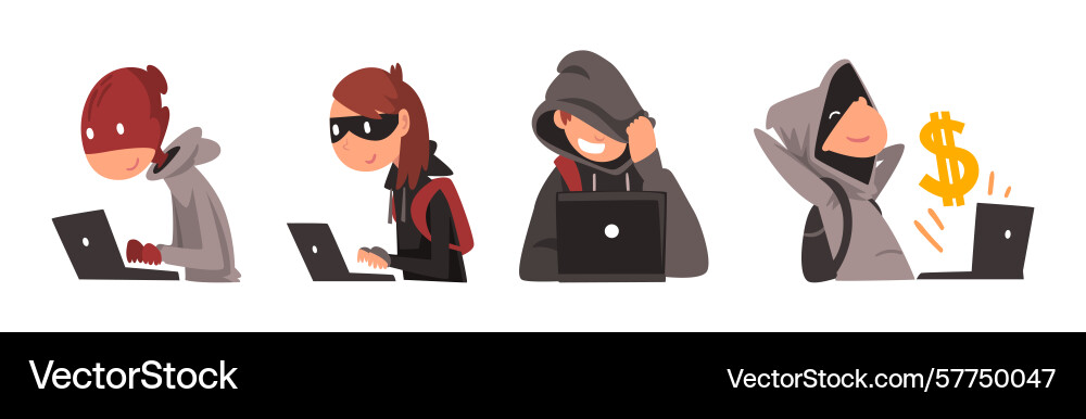 Man hacker character stealing money online Man hacker character stealing money online vector image