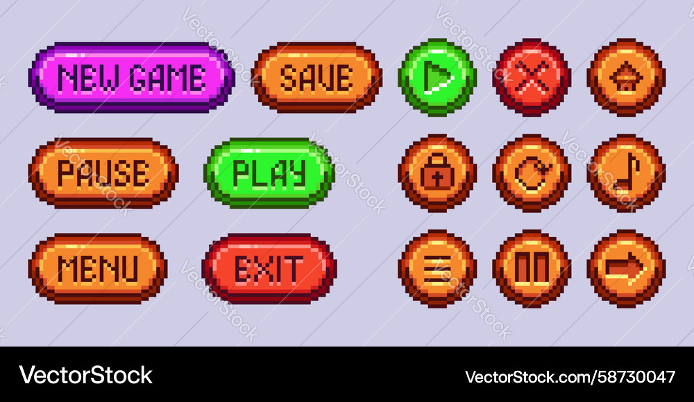 Pixel game button collection Pixel game button collection Vector Image