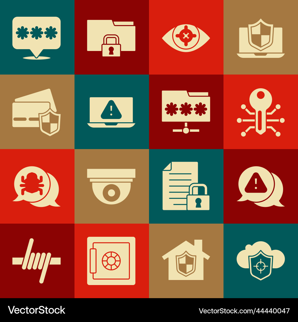 Set cloud and shield exclamation mark in triangle vector image