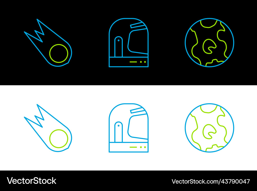 Set line earth globe comet falling down fast Set line earth globe comet falling down fast vector image