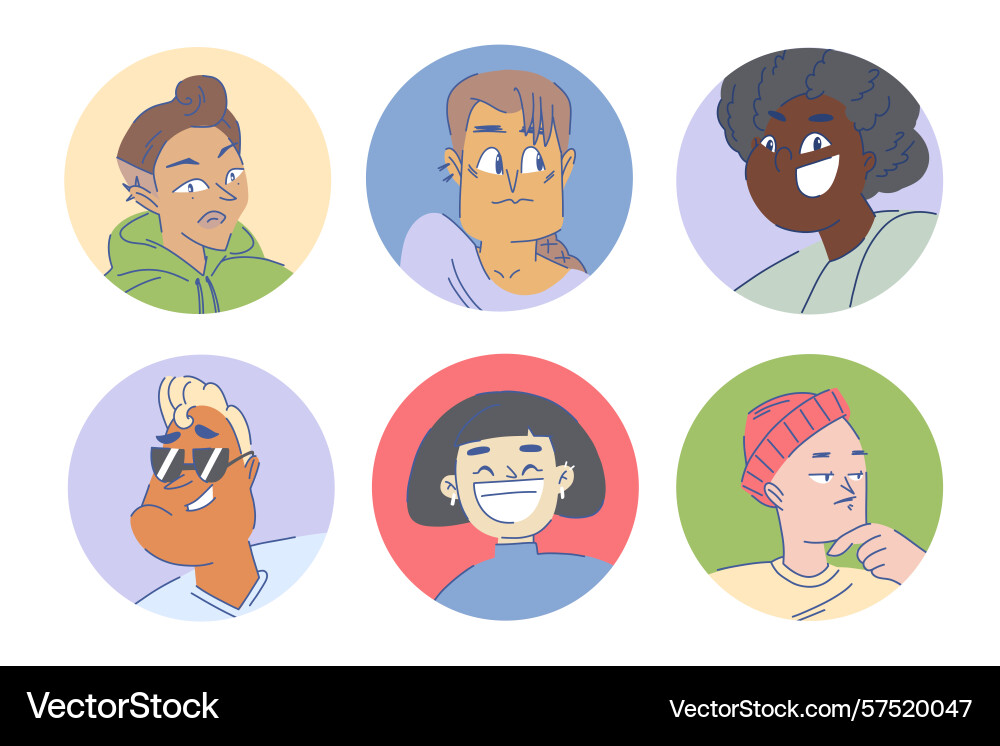 Set of character profile icons in round shapes vector image