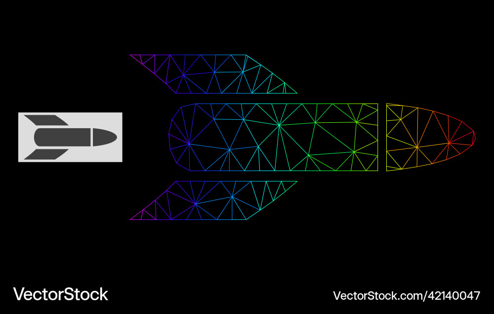 Spectral gradient polygonal net rocket icon Spectral gradient polygonal net rocket icon vector image