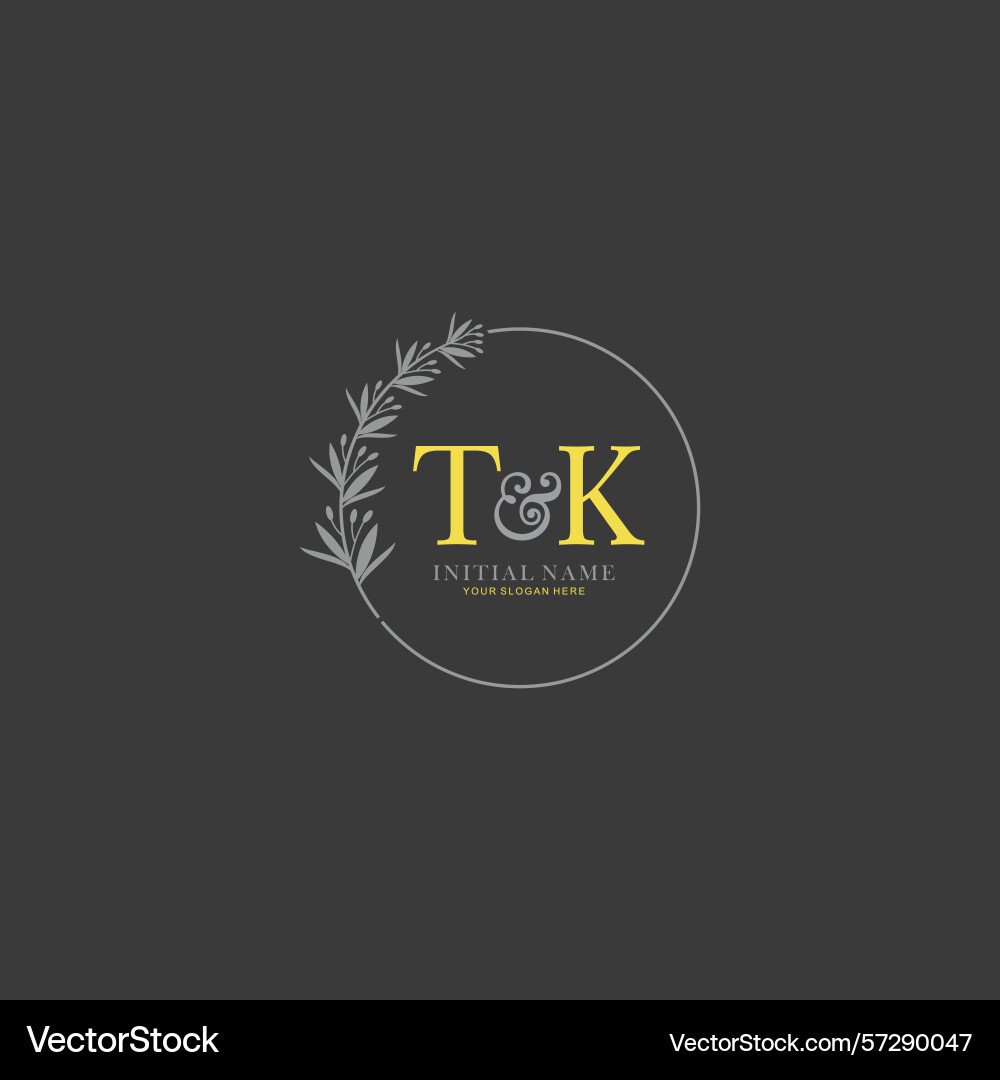 Tk initial logo templates with botanical elements Vector Image