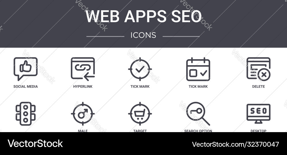 Web apps seo concept line icons set contains Web apps seo concept line icons set contains vector image