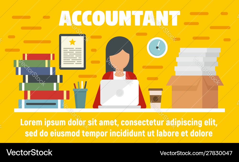 Woman accountant concept banner flat style Woman accountant concept banner flat style vector image