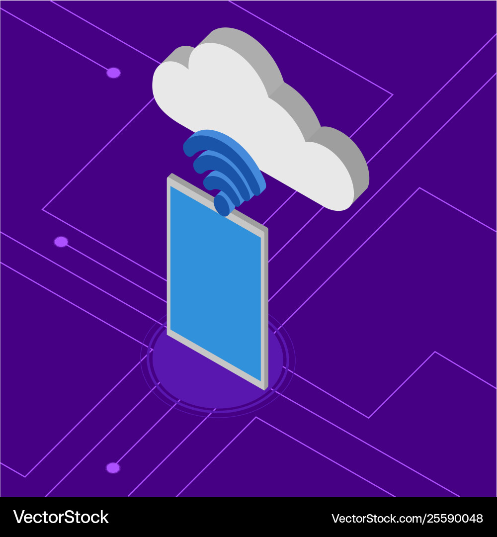 3d cloud computing icon connected to a tablet vector image