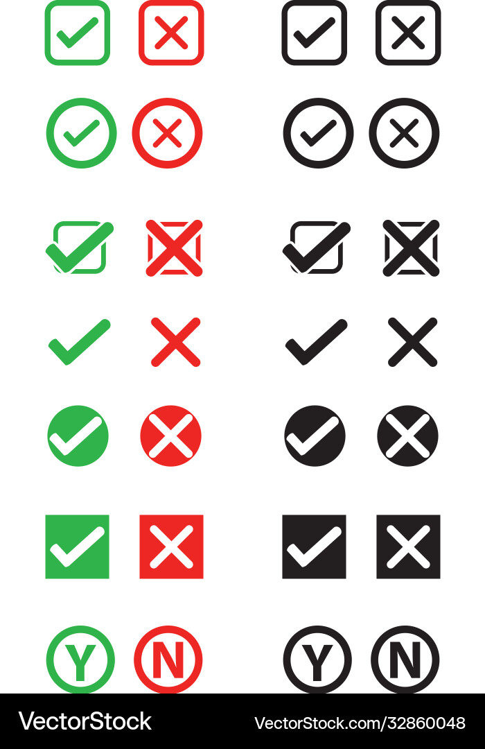 Check mark wrong icon set Check mark wrong icon set vector image