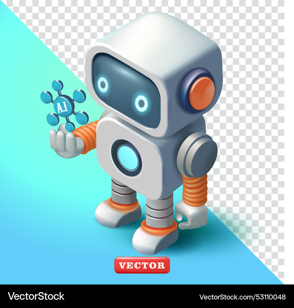Cute robot holding ai chip 3d suitable Royalty Free Vector