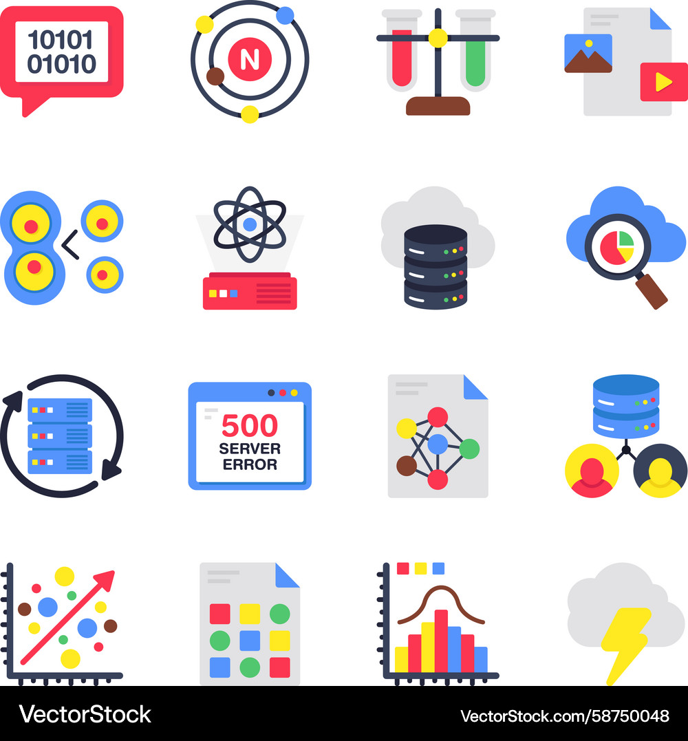 Database Flat Icons Set Vector Image