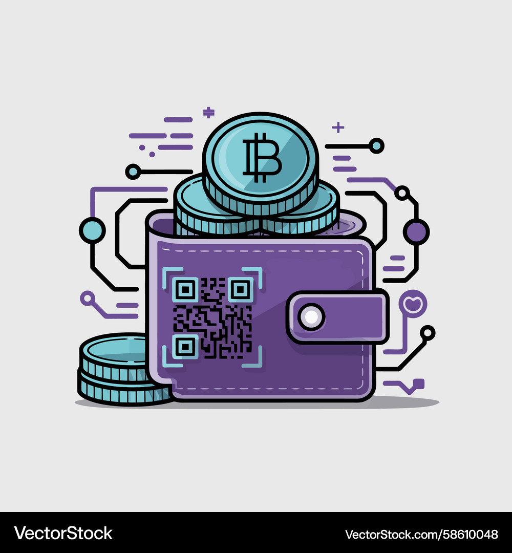 Digital wallet with bitcoin and qr code Digital wallet with bitcoin and qr code Vector Image