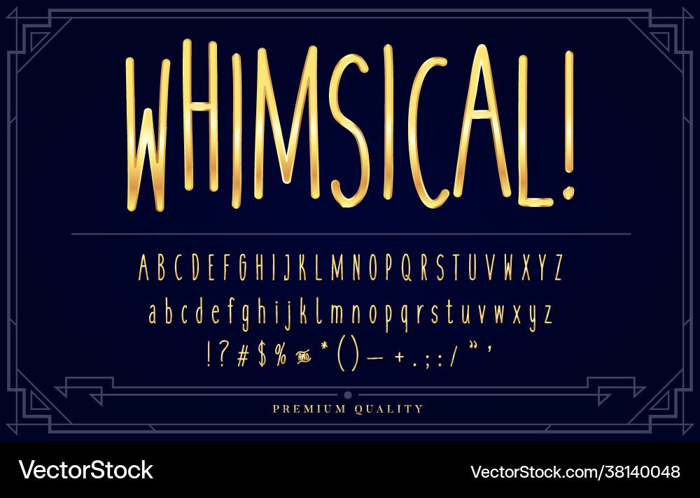 Gold Metallic Font Set - Letters & Numbers Vector Image