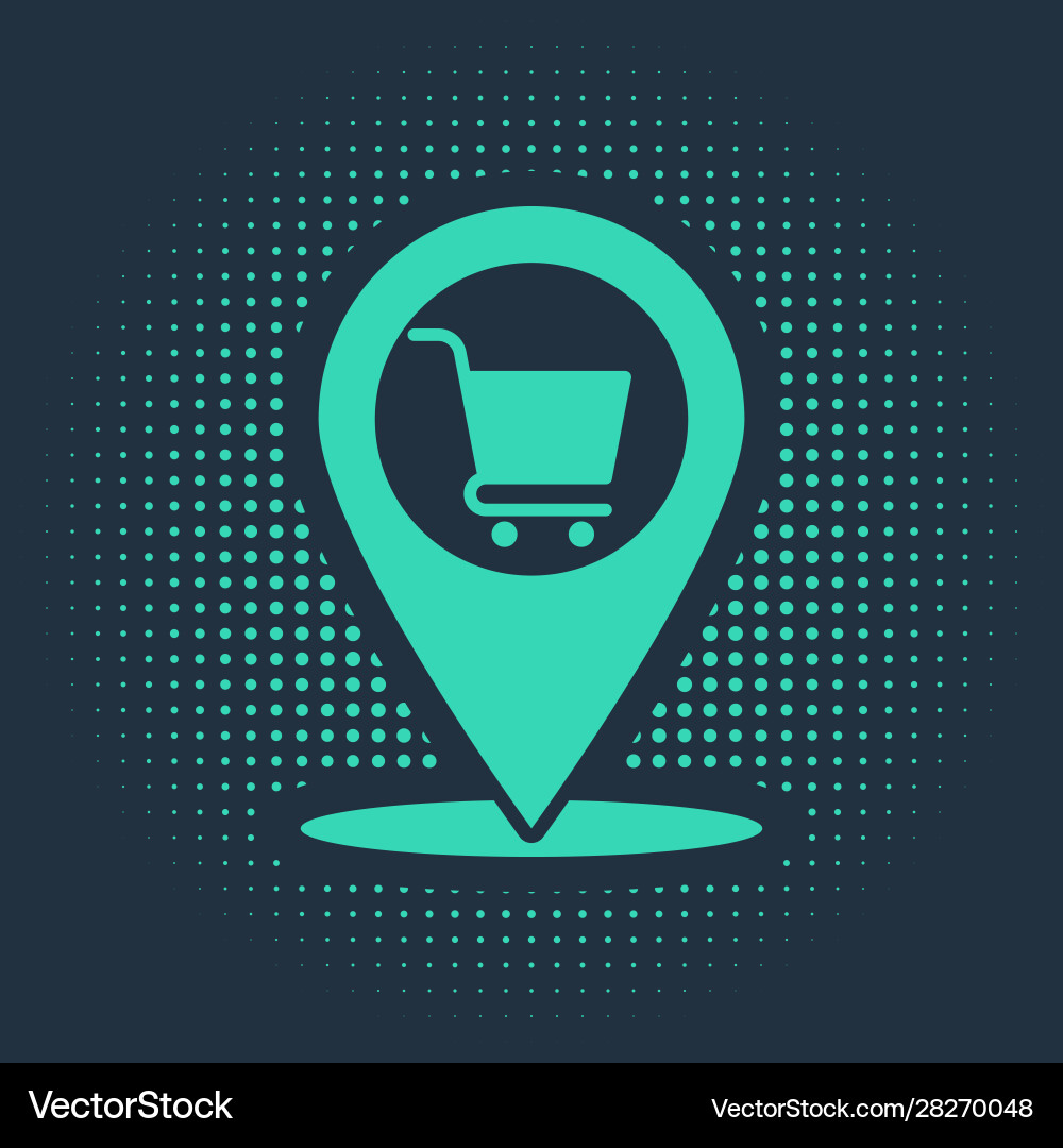 Green map pointer with shopping cart icon isolated Vector Image