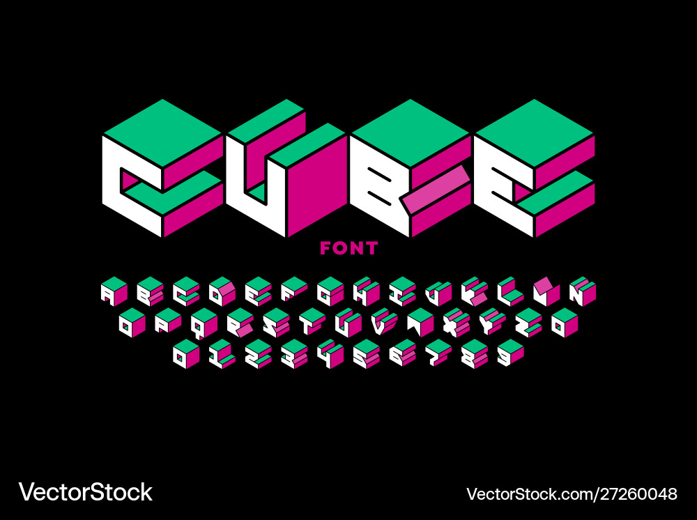Isometric Alphabet Font – Block Style vector image