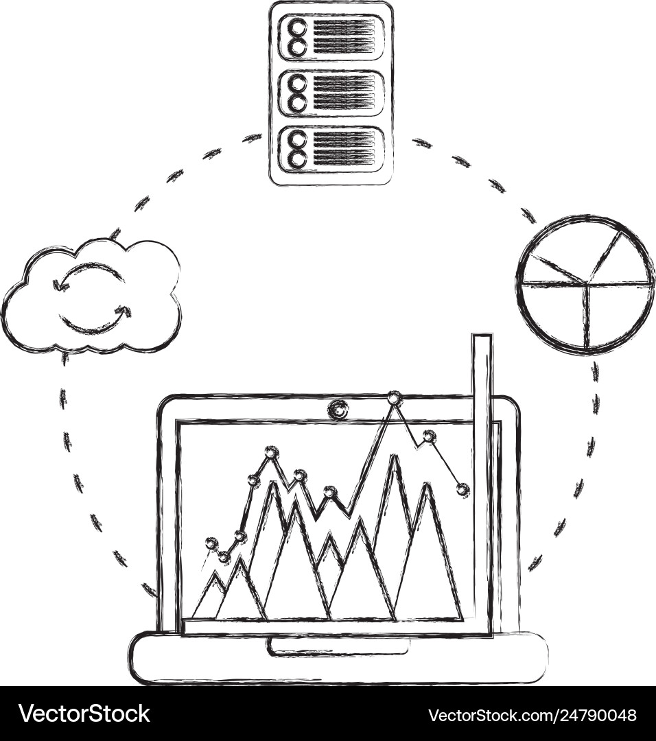 Laptop computer with set icons vector image