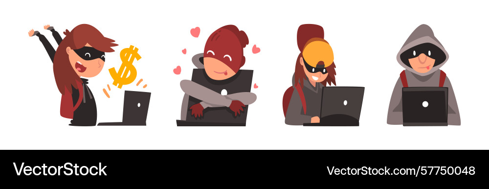Man hacker character stealing money online Man hacker character stealing money online vector image